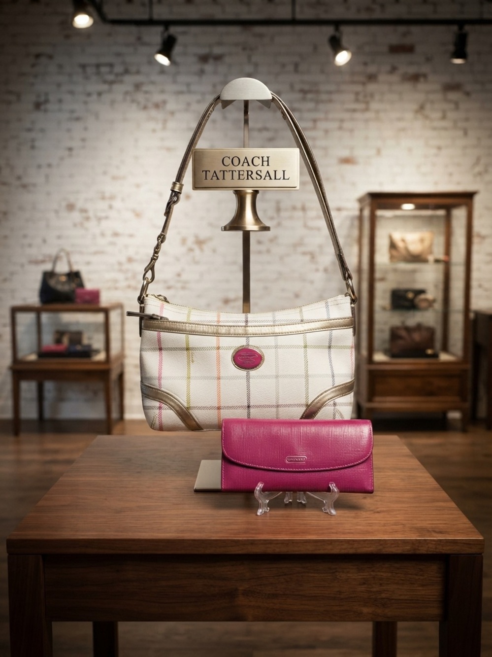 Coach Peyton Tattersall Plaid Shoulder Bag with wallet